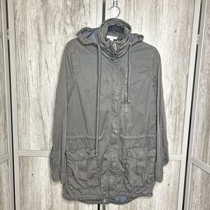 James Perse Anorak Utility Jacket Packable Hood Pockets Gray Color Size 2